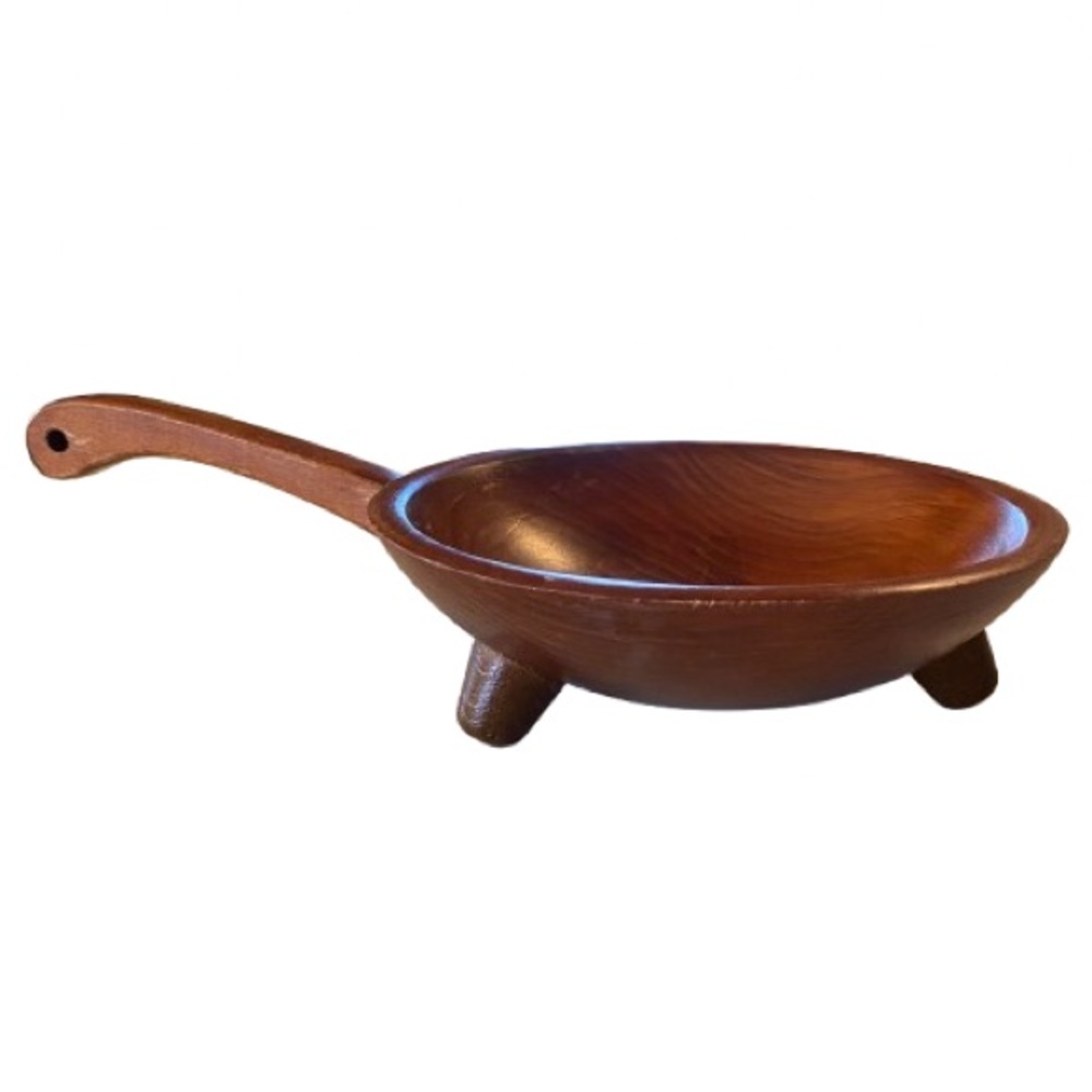 Vintage Munising Wood Footed Bowl w/ Handle Made in USA MCM Rustic Farmhouse EUC